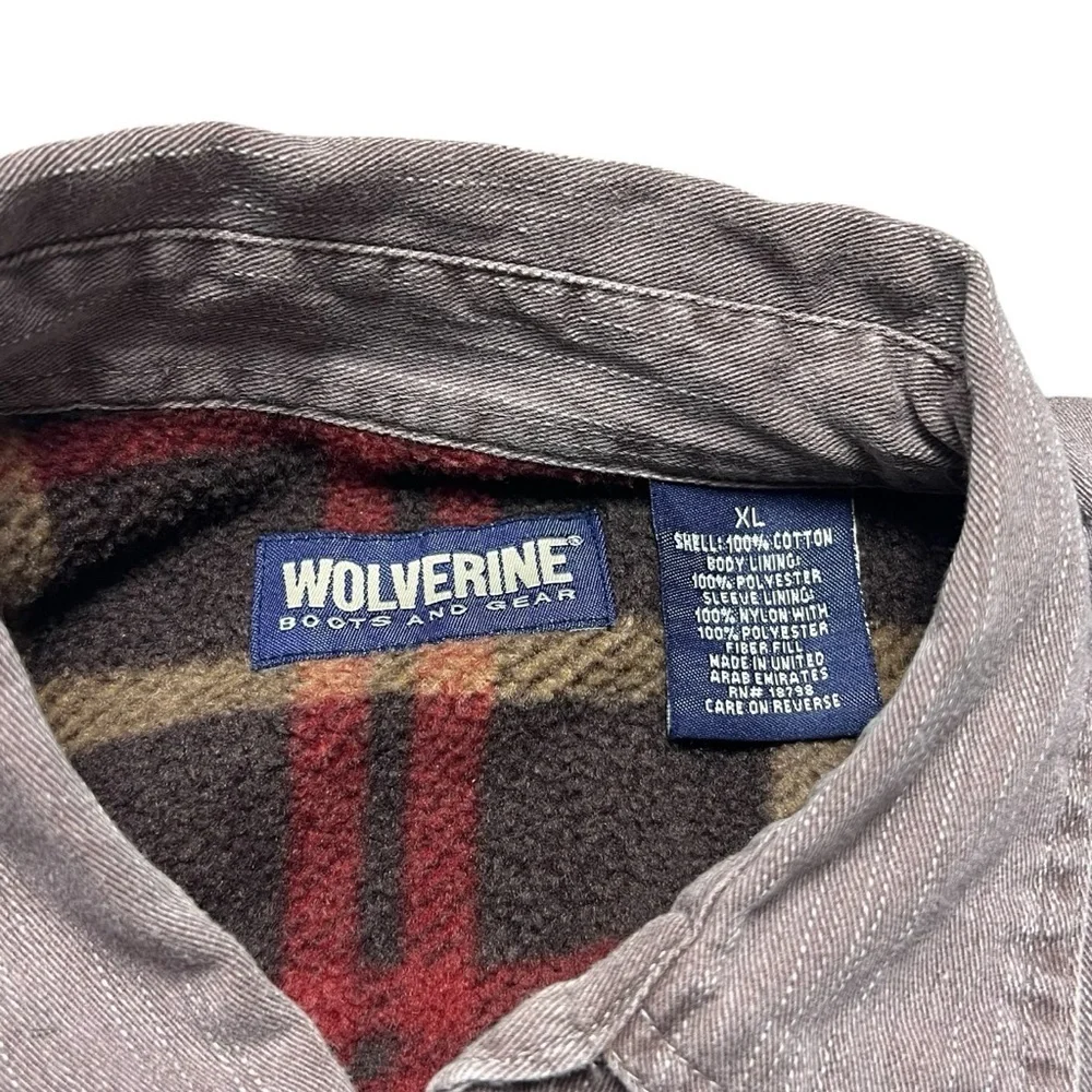 Wolverine Mens XL Shirt Jacket Shacket Button Up Fleece Plaid Lined Taupe